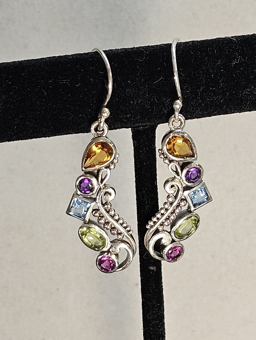 Samuel B. Sterling Silver Multi Gemstone Dangle Earrings Bali